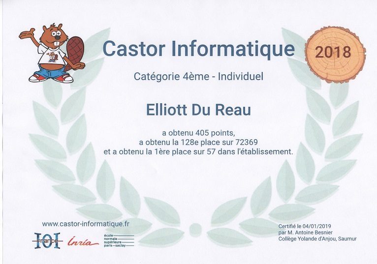 Remise des diplômes du Concours CASTOR